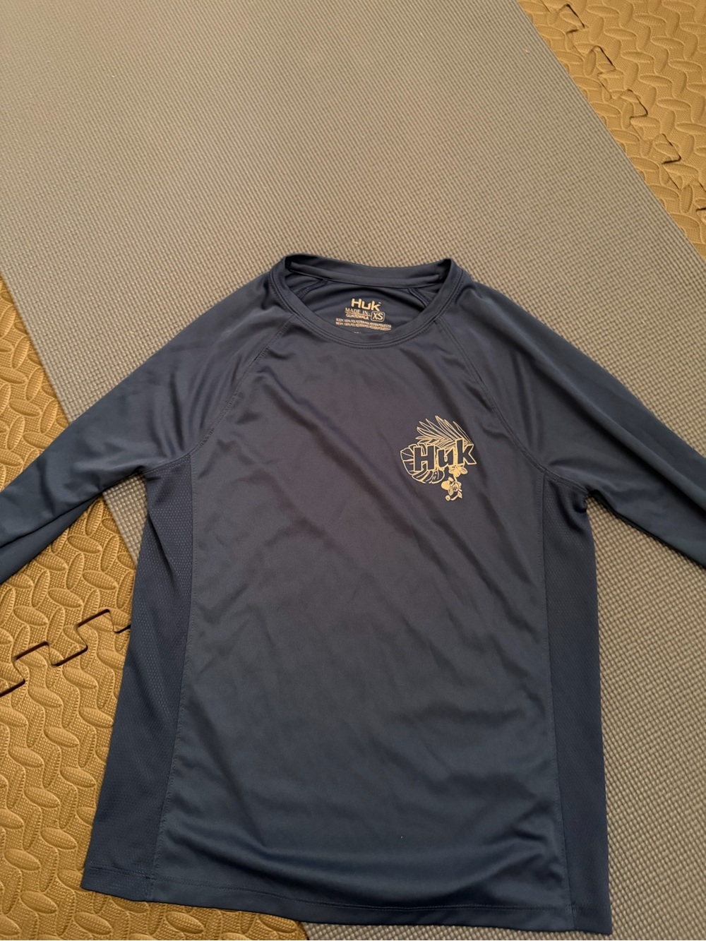 Huk Navy Long Sleeve Performance Top with Gold Logo